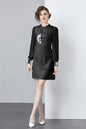 Vintage Women's Elegant Embroidered Hight Neck Mini Dress