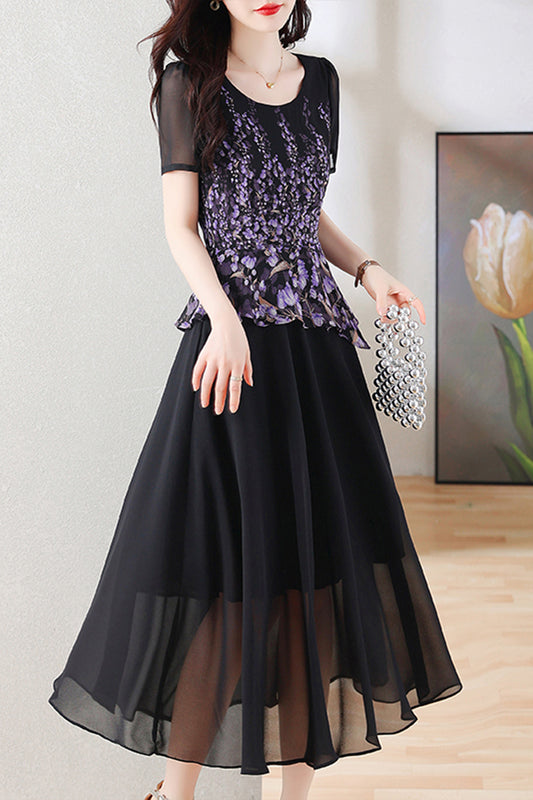 Maryam Purple Floral Print Patchwork Dress