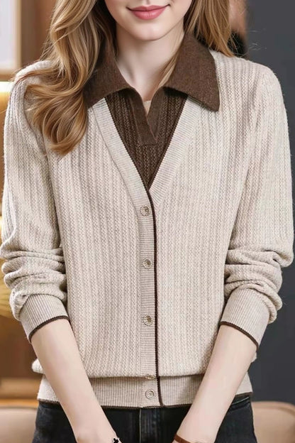 Women's Sweaters Lapel Ribbed Knit Pullover Shirt