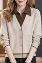 Women's Sweaters Lapel Ribbed Knit Pullover Shirt