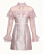Pink Lace Ruffle Tie-Neck Mini Dress - LAI MENG FIVE CATS