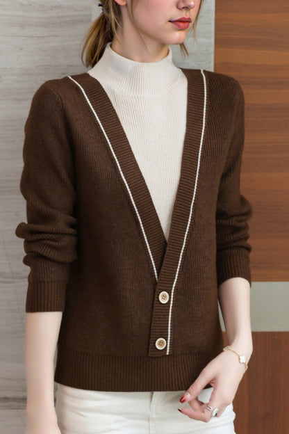 Women's Fall Turtleneck Color Block Knitted Sweater
