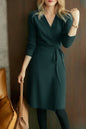 Women's Knit V Neck Sweater Wrap Midi Dress - LAI MENG FIVE CATS