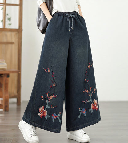 Women's Baggy Wide Leg Jeans Embroidery Pants