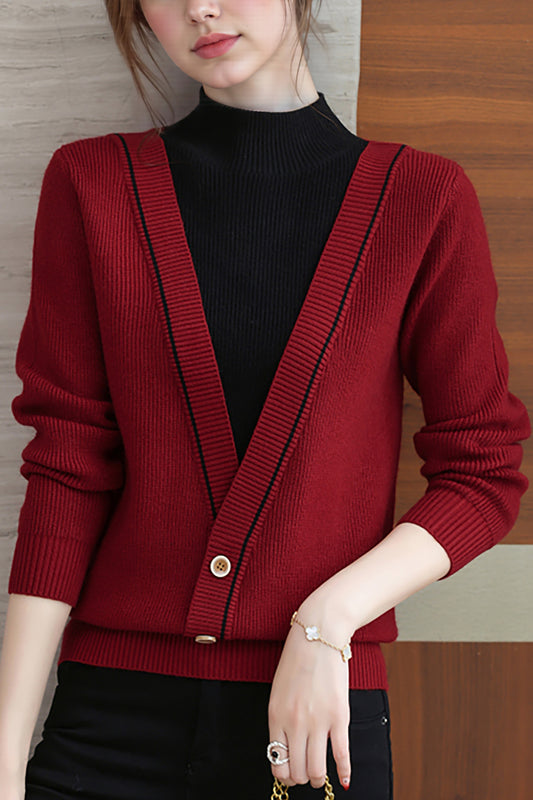 Women's Fall Turtleneck Color Block Knitted Sweater