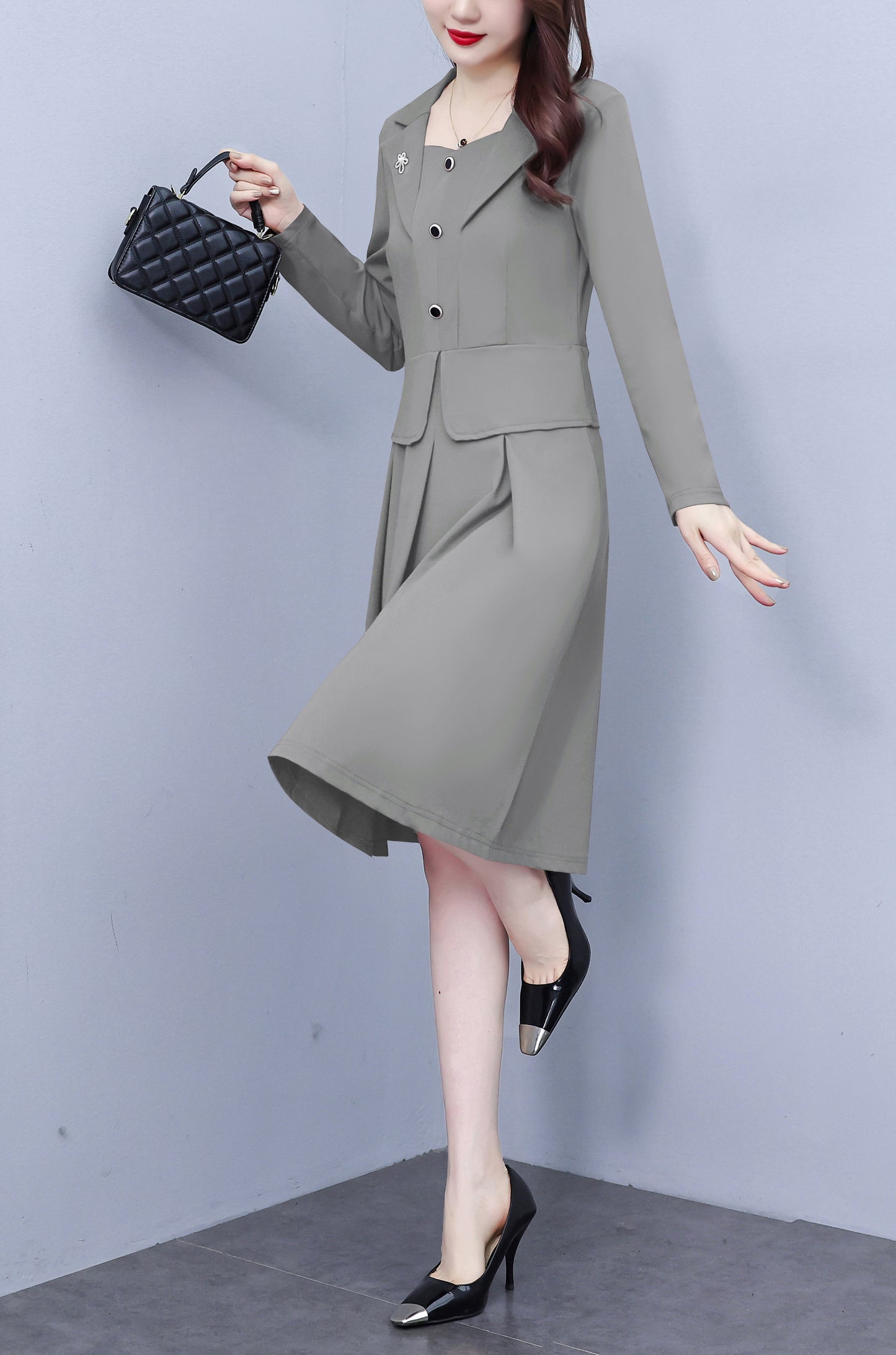 Women's Long Sleeve A-Line Work Office Suit Dress