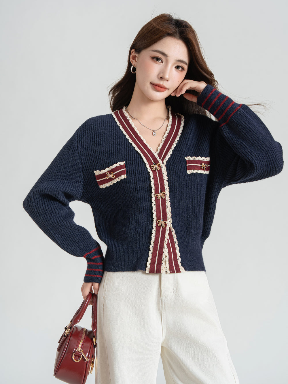 Women's Cardigan Sweater V-Neck Knit Preppy Knitwear