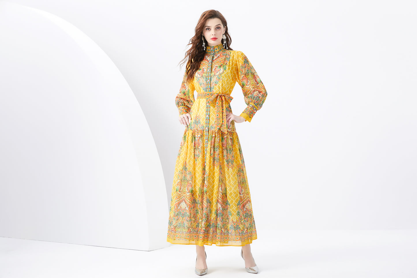 Women Button Up Floral Print Split Maxi Wrap Dress