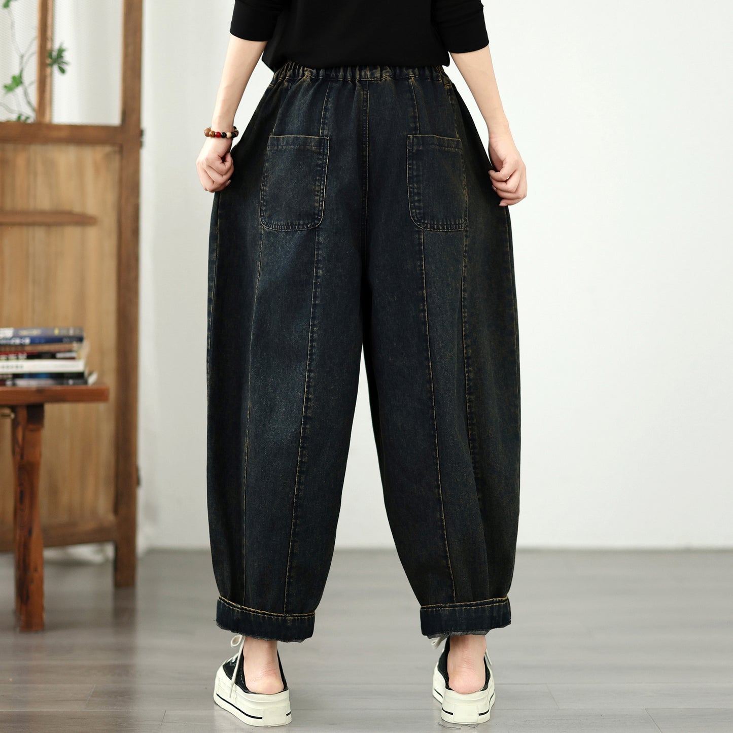 Edgy Distressed Patchwork Baggy Jean Harem Pants