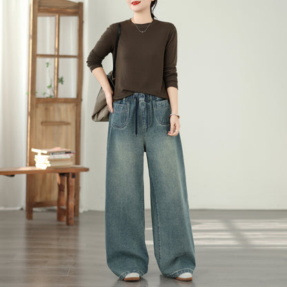 Women's Jeans Elastic Waist Baggy Wide Leg Pants