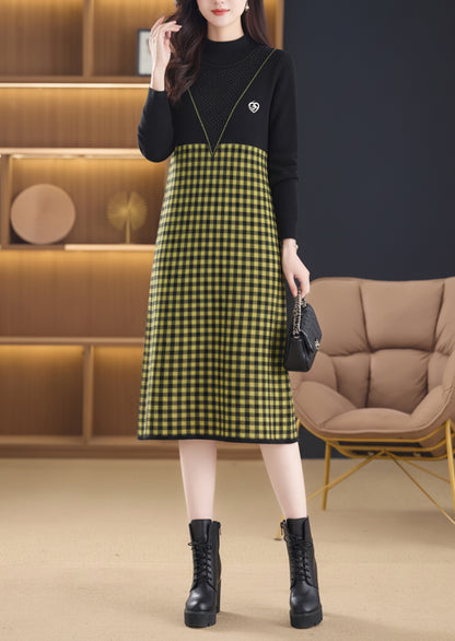 Women's Plaid Mock Neck Knit Sweater Dress