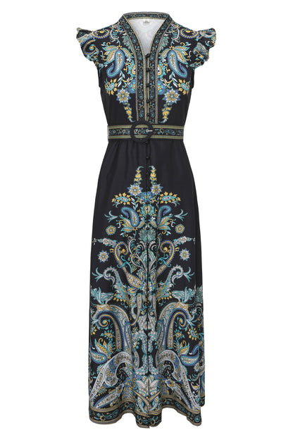 Women's Floral Print V-Neck Sleeveless Maxi Dress - LAI MENG FIVE CATS
