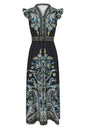 Women's Floral Print V-Neck Sleeveless Maxi Dress - LAI MENG FIVE CATS