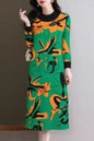 Women's Turtleneck Print Pullover Sweater Midi Dress