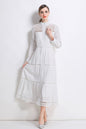 Women's Hollow Out Lace Button Long Sleeve Maxi Dress