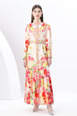 Women's Puff Sleeve Button Floral Pring Maxi Dress