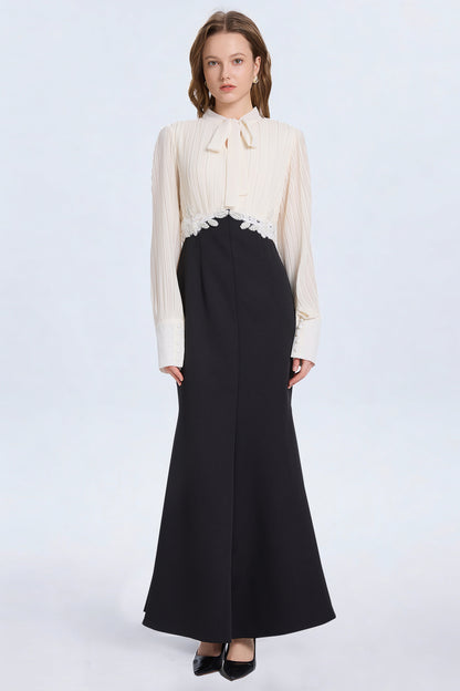 Women's Tie Neck Pleated Shirts Bodycon Fishtail Dress - LAI MENG FIVE CATS