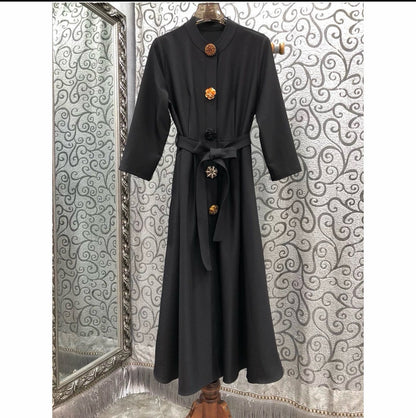 Women's 3/4 Sleeve Button Midi Dress with Pocket