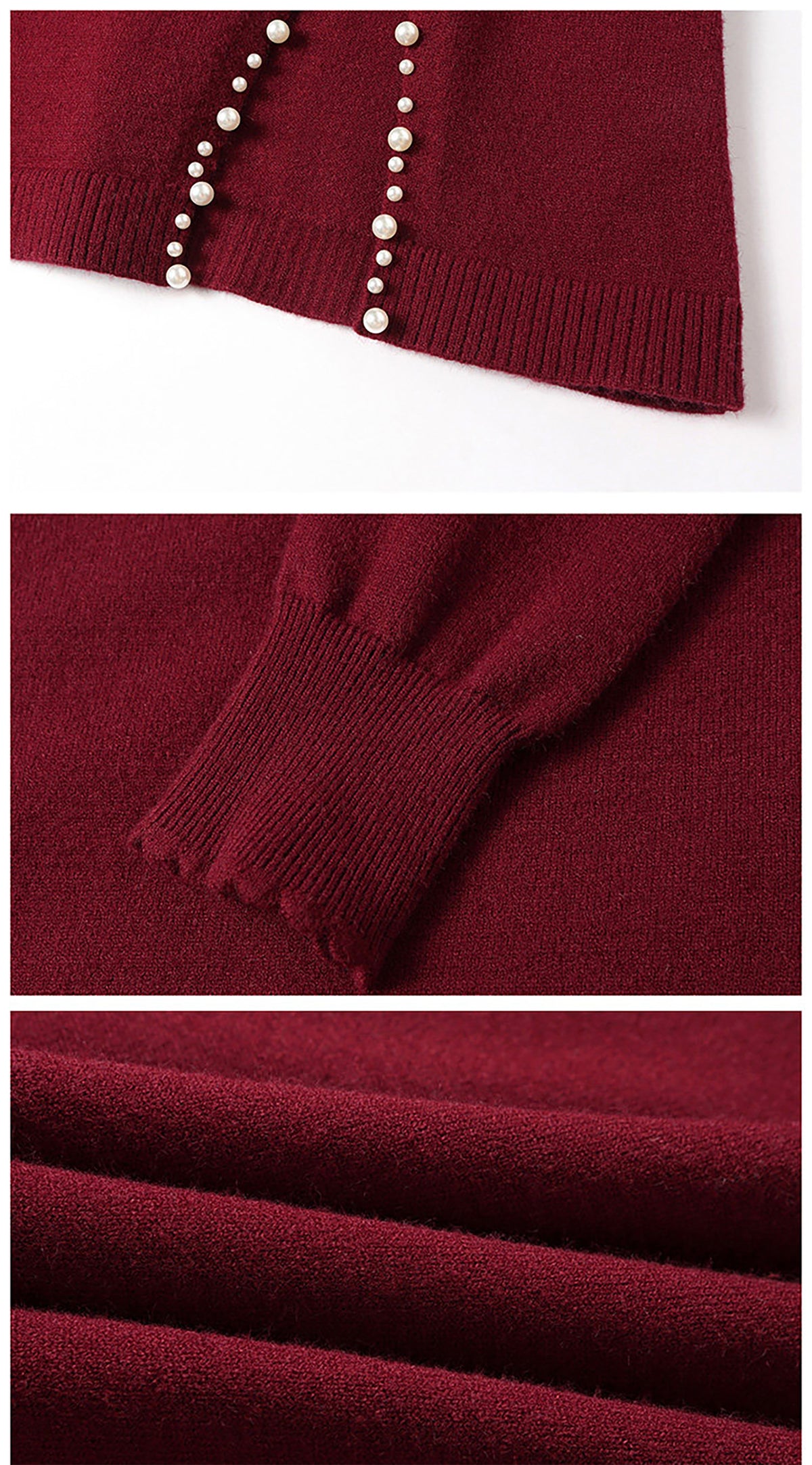28711 Mock Neck Knit Dress With Pearl Slit Detail - LAI MENG FIVE CATS