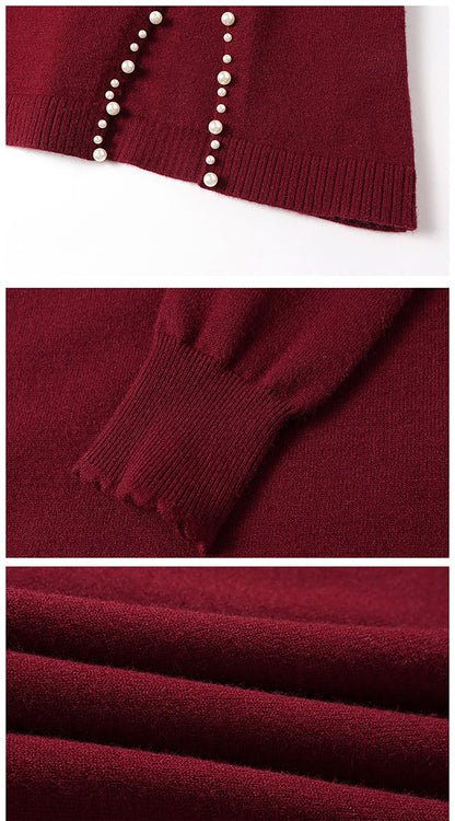 28711 Mock Neck Knit Dress With Pearl Slit Detail - LAI MENG FIVE CATS