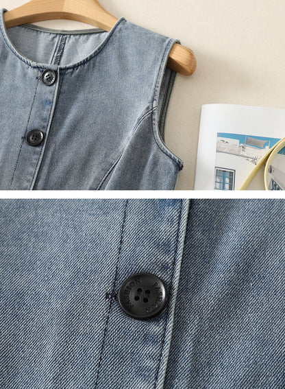 Sleeveless Denim Button Front Top
