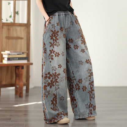 26-Women's Baggy Jeans Elastic Waist Loose Denim Pants