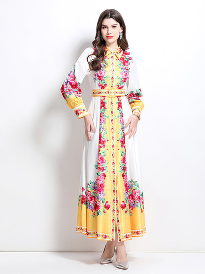 BK-Floral Print Maxi Dress Flowy Split Long Dress