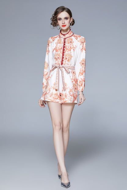 SSY-Women's 2 Piece Short Sets Button Shirt Floral Shorts Sets