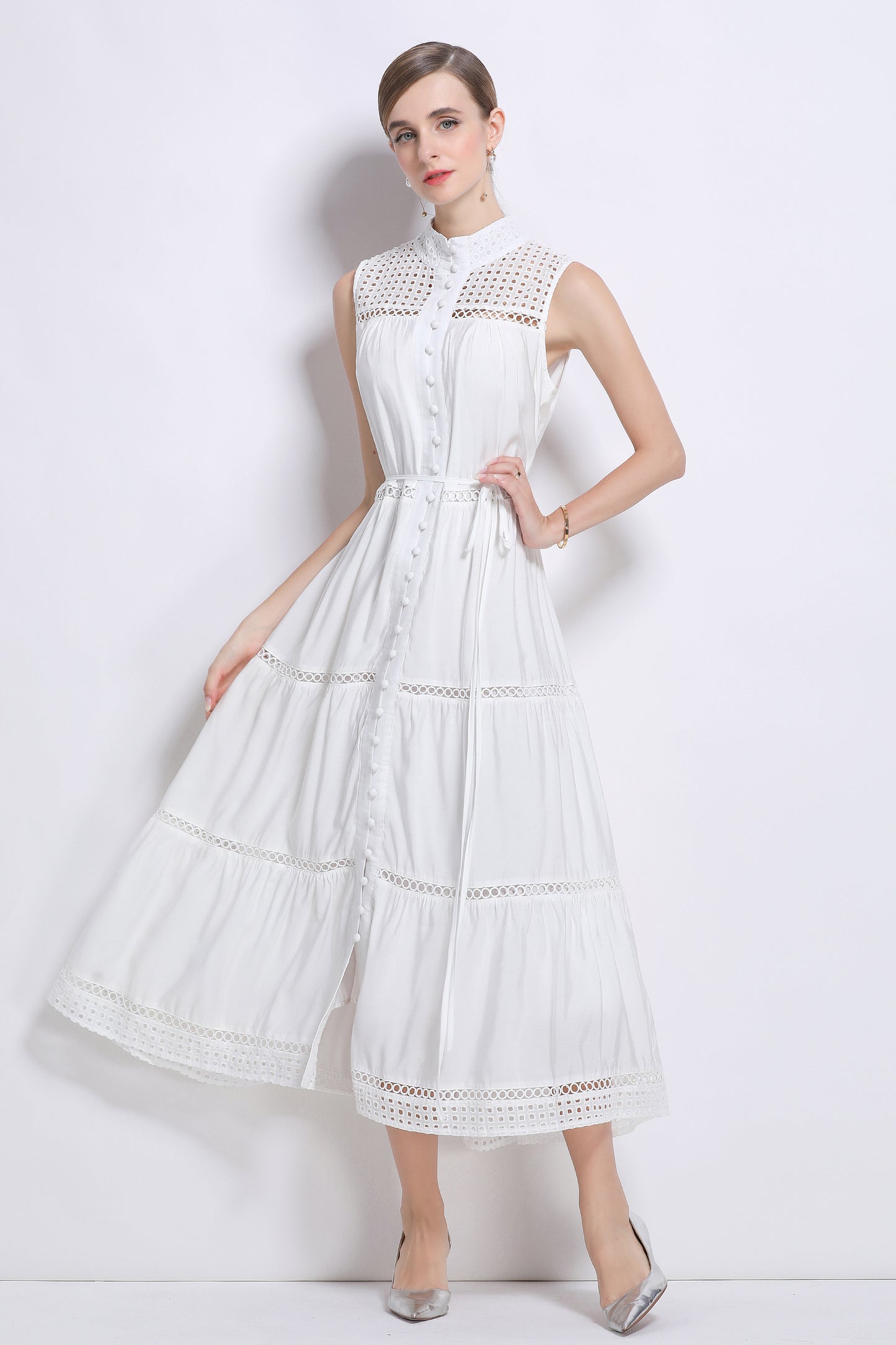 Women's Hollow Out High Neck Sleeveless Maxi Dress