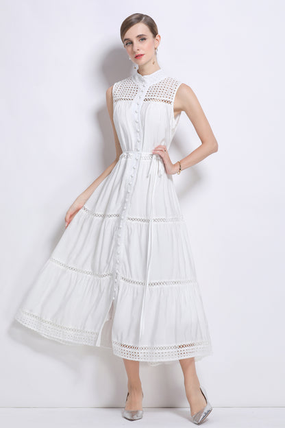 Women's Hollow Out High Neck Sleeveless Maxi Dress