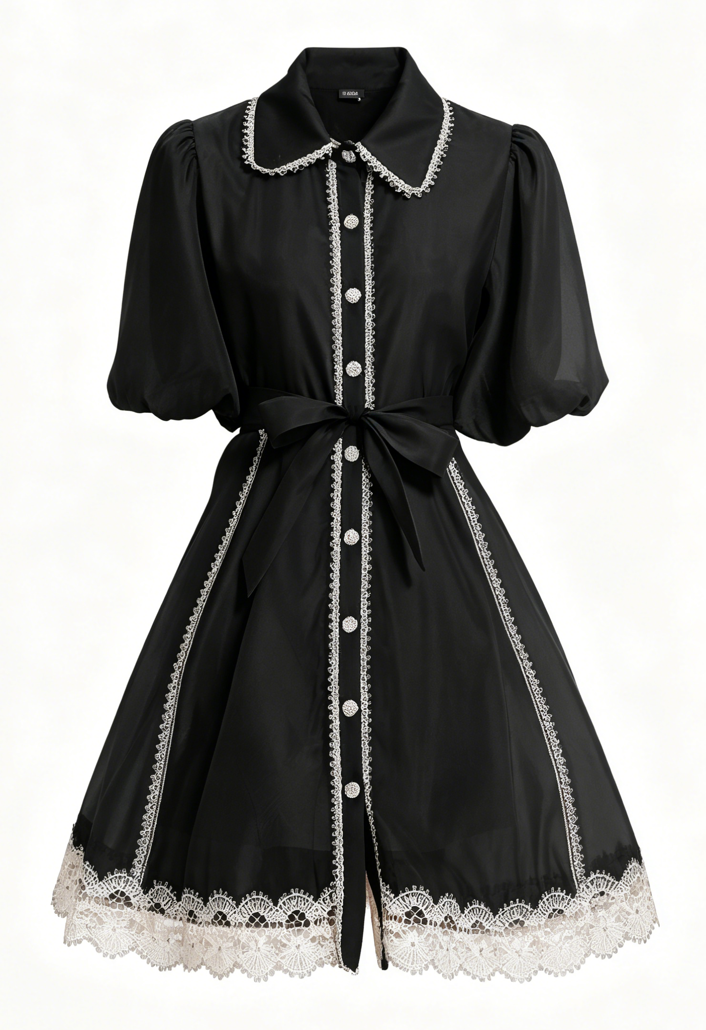 Black Lace Trim Organza Mini Dress - LAI MENG FIVE CATS