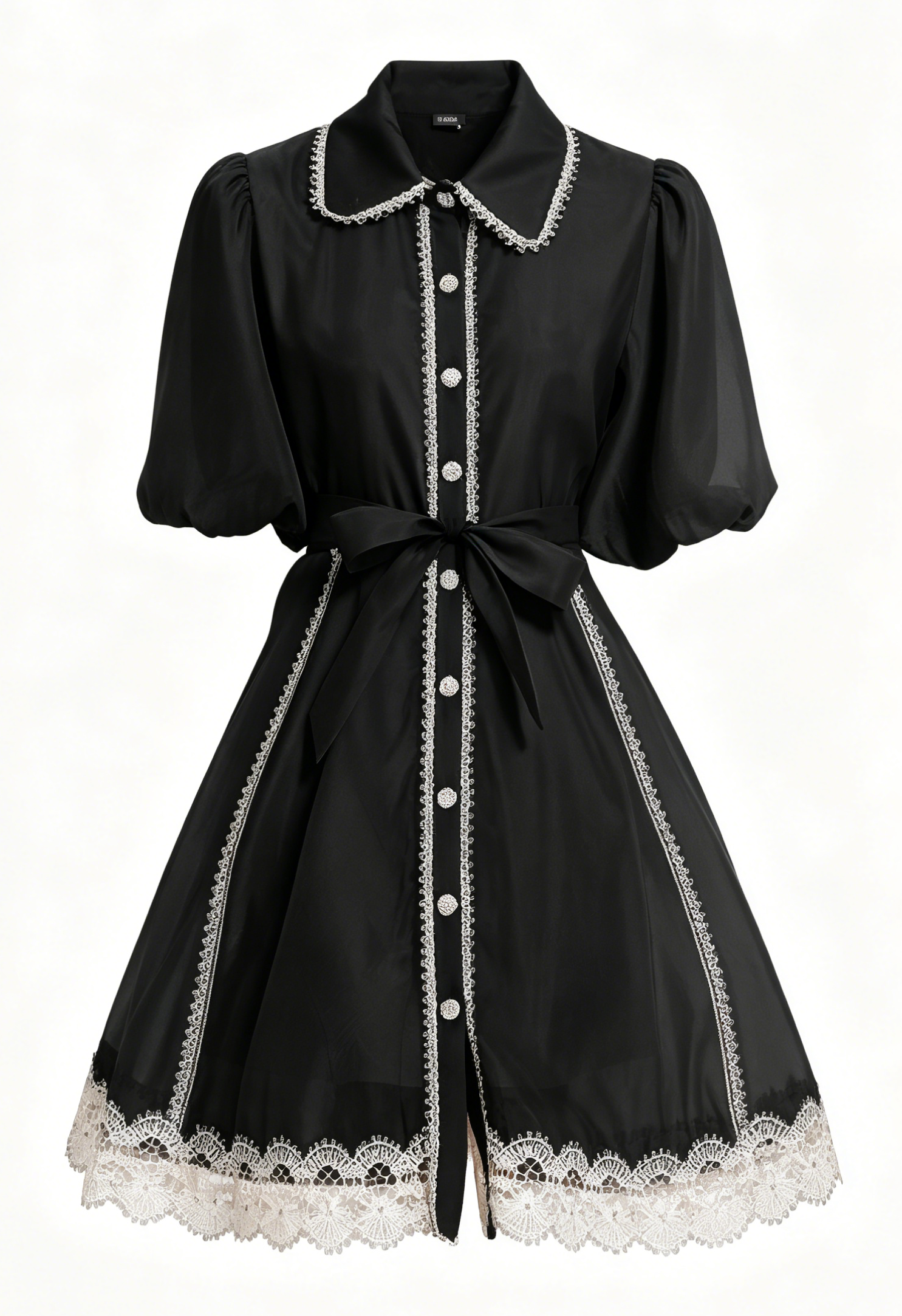 Black Lace Trim Organza Mini Dress - LAI MENG FIVE CATS