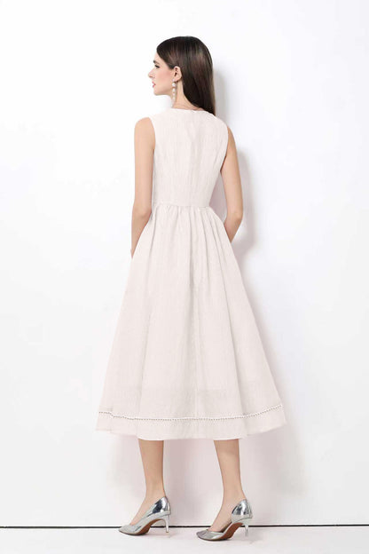 Elegant Pearl Trim A-Line Midi Dress - LAI MENG FIVE CATS