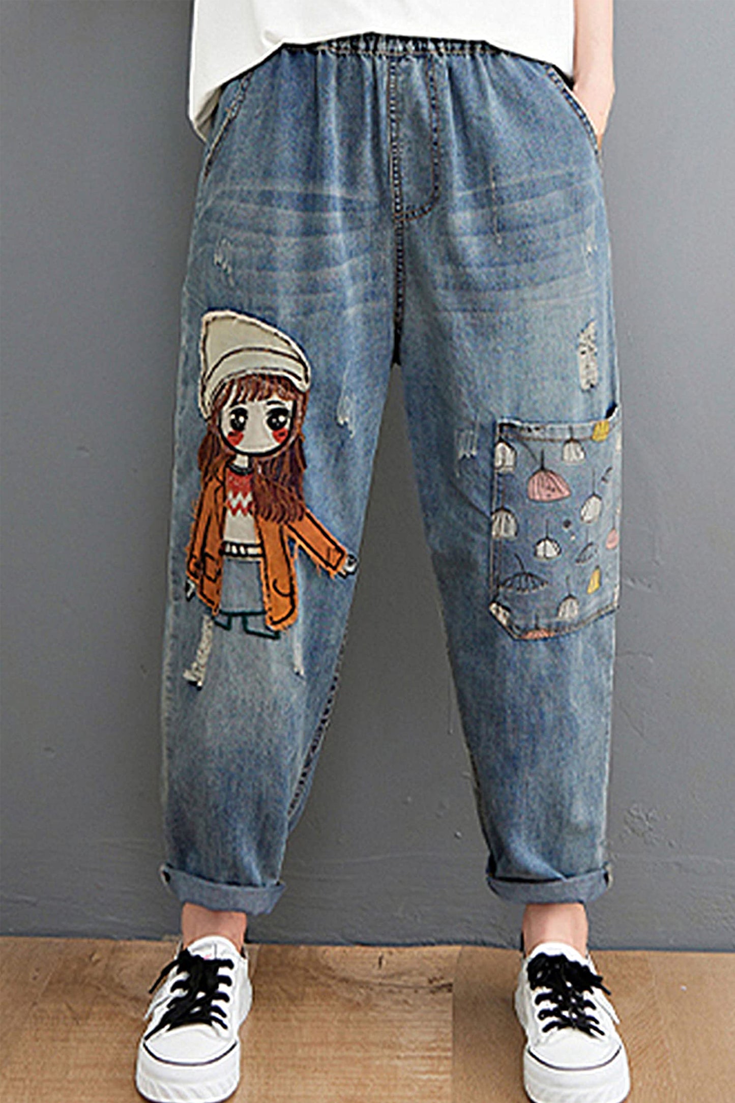 BK-Loose Jeans Elastic Waist with Pocket