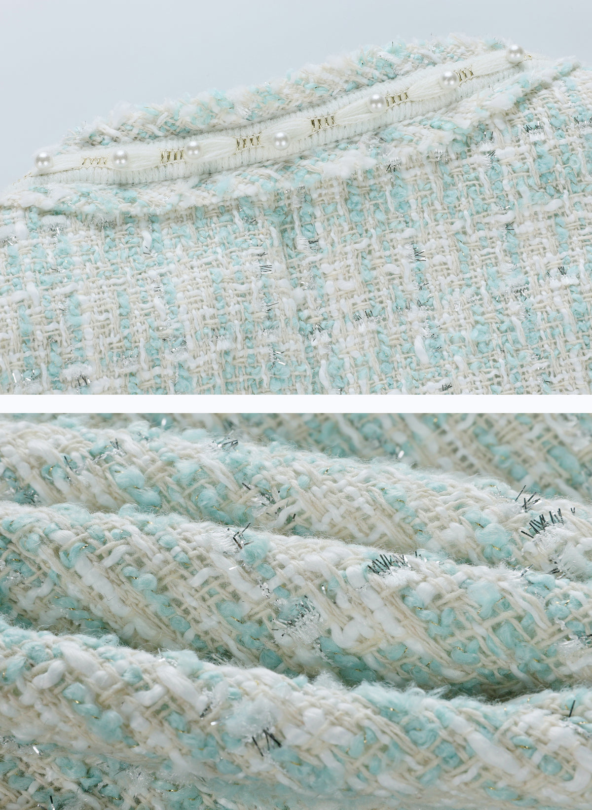 28705 Mint Blue Pearl-Trim Tweed Jacket