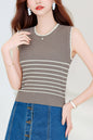 Women's Striped Sleeveless Shirt Ribbed Knit Tops