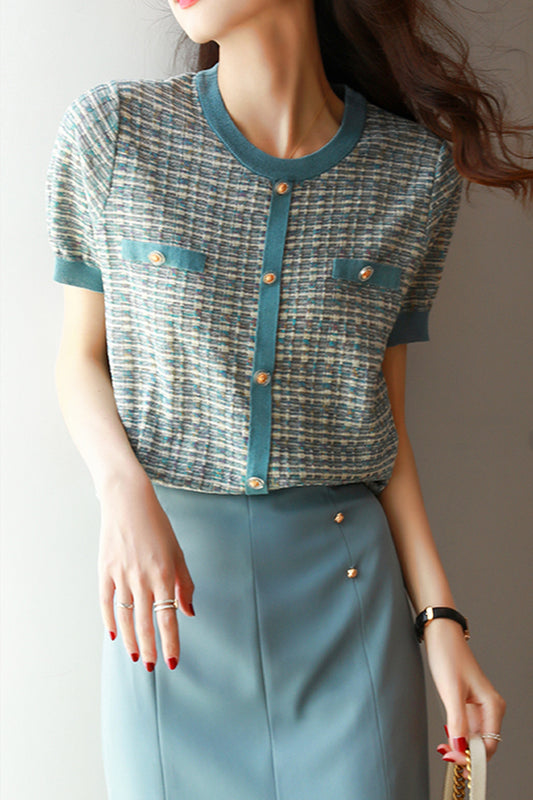 Women's Color Block Thin Knitted Sweater Shirt