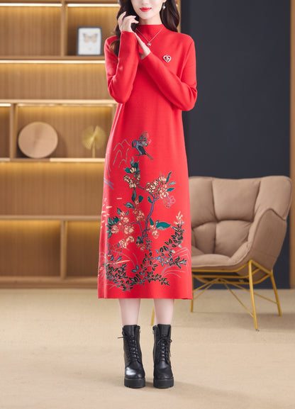 Women's Turtleneck Sweater Long Sleeve Red Dress