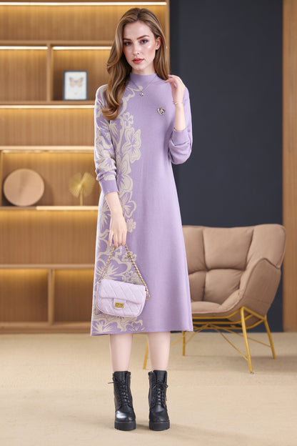 Women's Long Sleeve Stretch Sweater Knit Midi Dress
