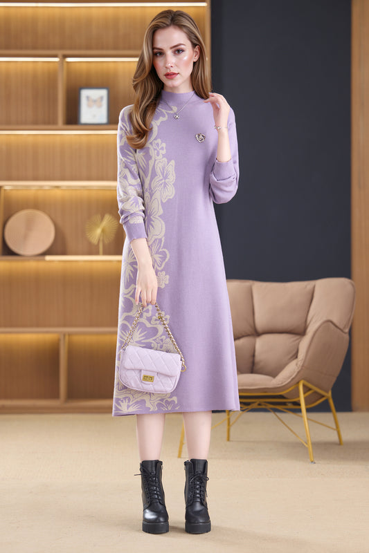 Women's Long Sleeve Stretch Sweater Knit Midi Dress
