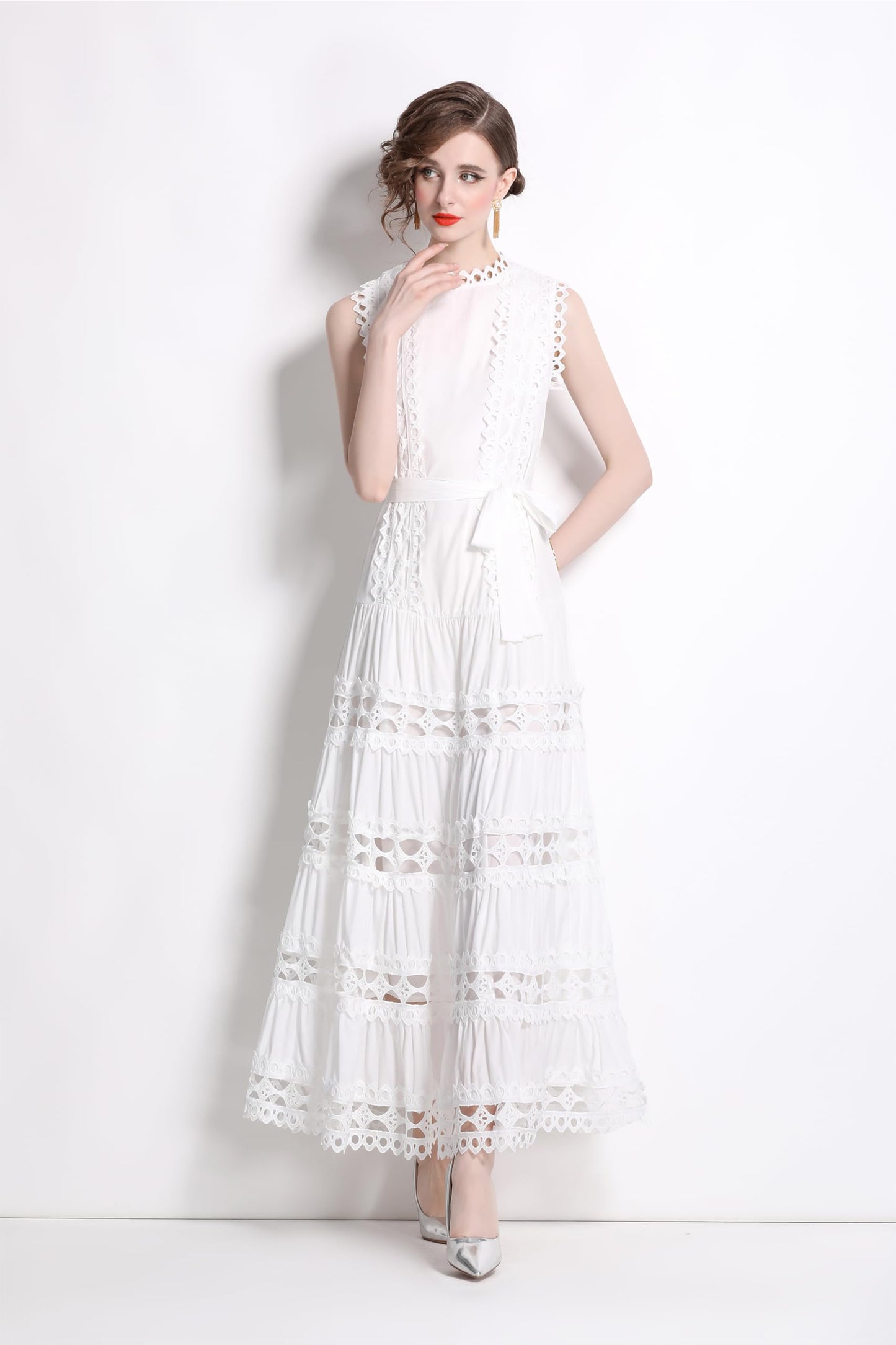 BK-Sleeveless Hollow Belt Maxi Dress