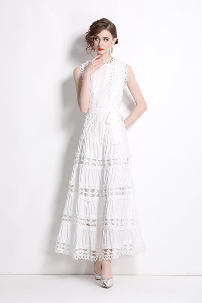 BK-Sleeveless Hollow Belt Maxi Dress