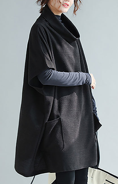 High Collar Loose Pullover Dress with Pocket