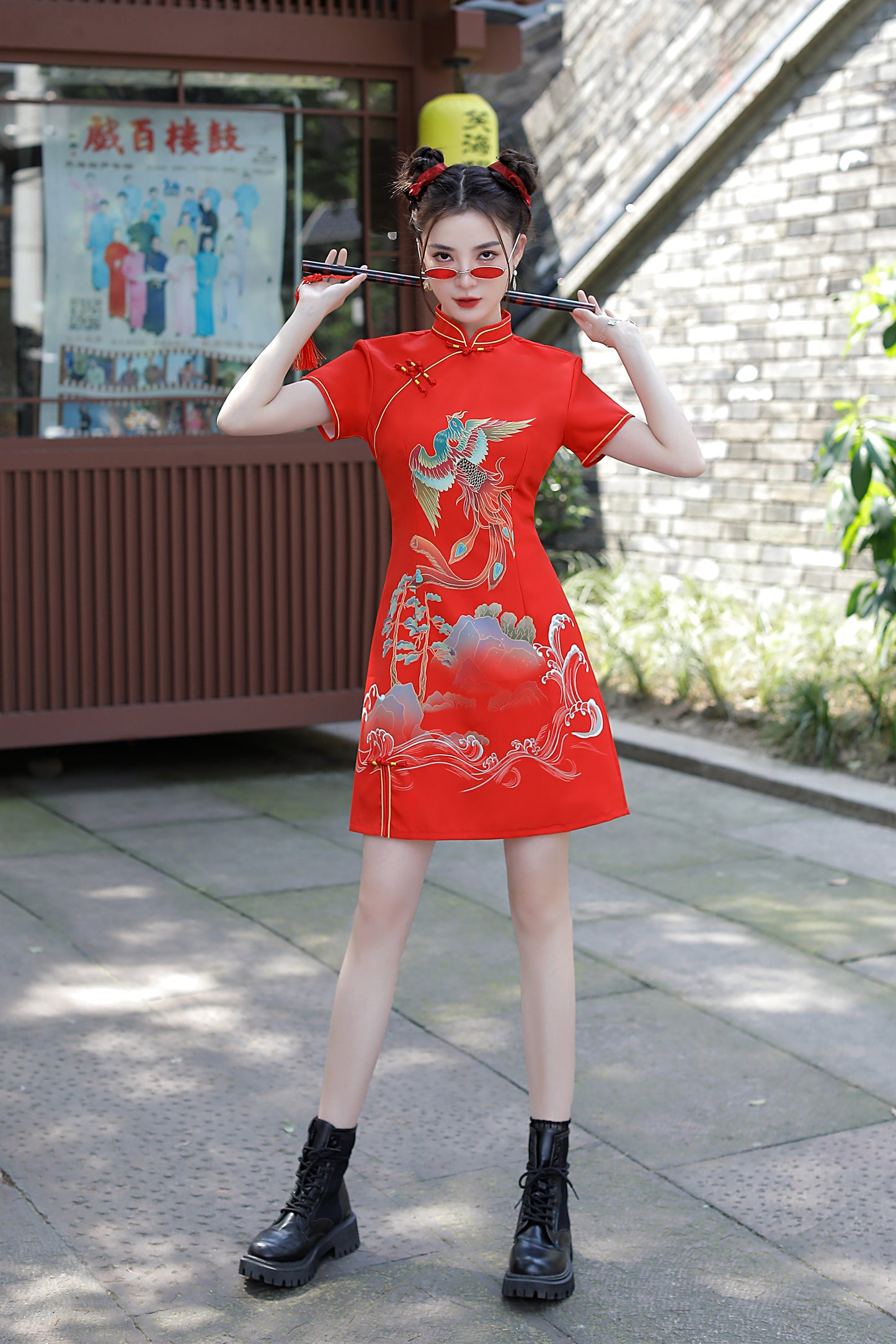 Women's Chinese Cheongsam Print Mini Dress