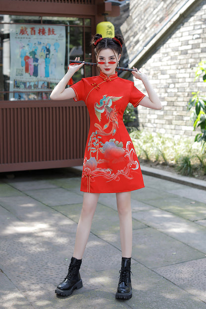 Women's Chinese Cheongsam Print Mini Dress