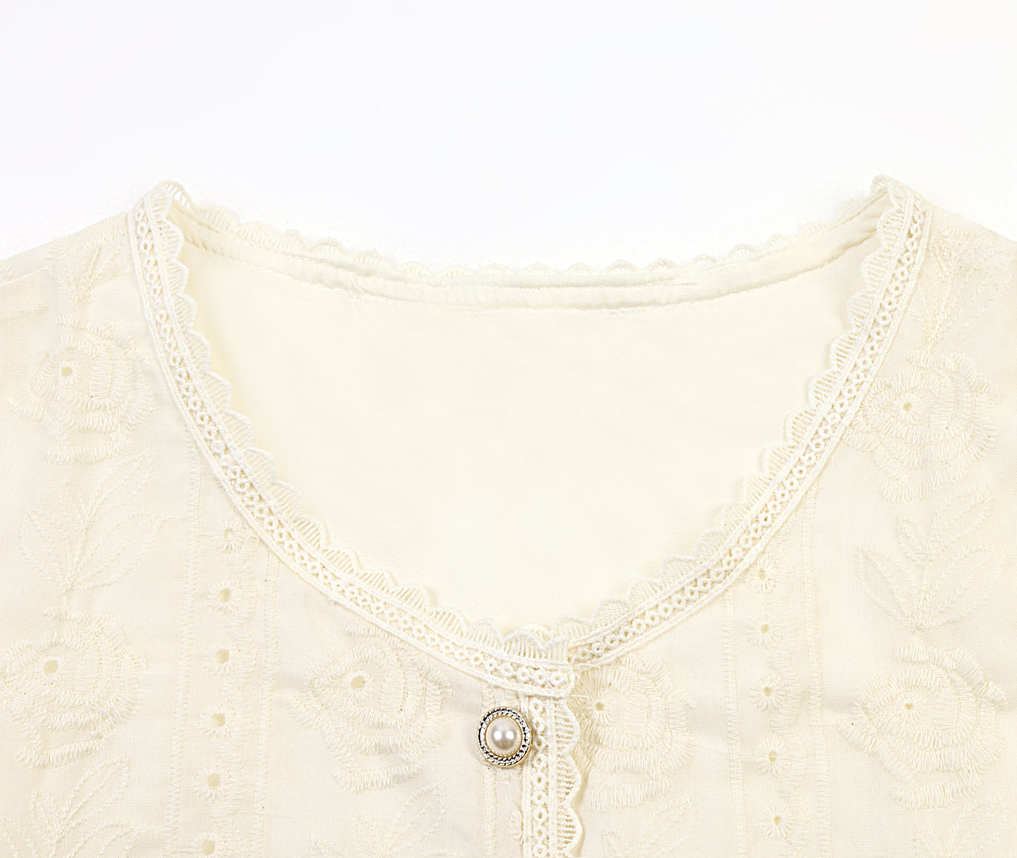 Embroidered Eyelet Blouse | Breathable Cotton with Lace Trim