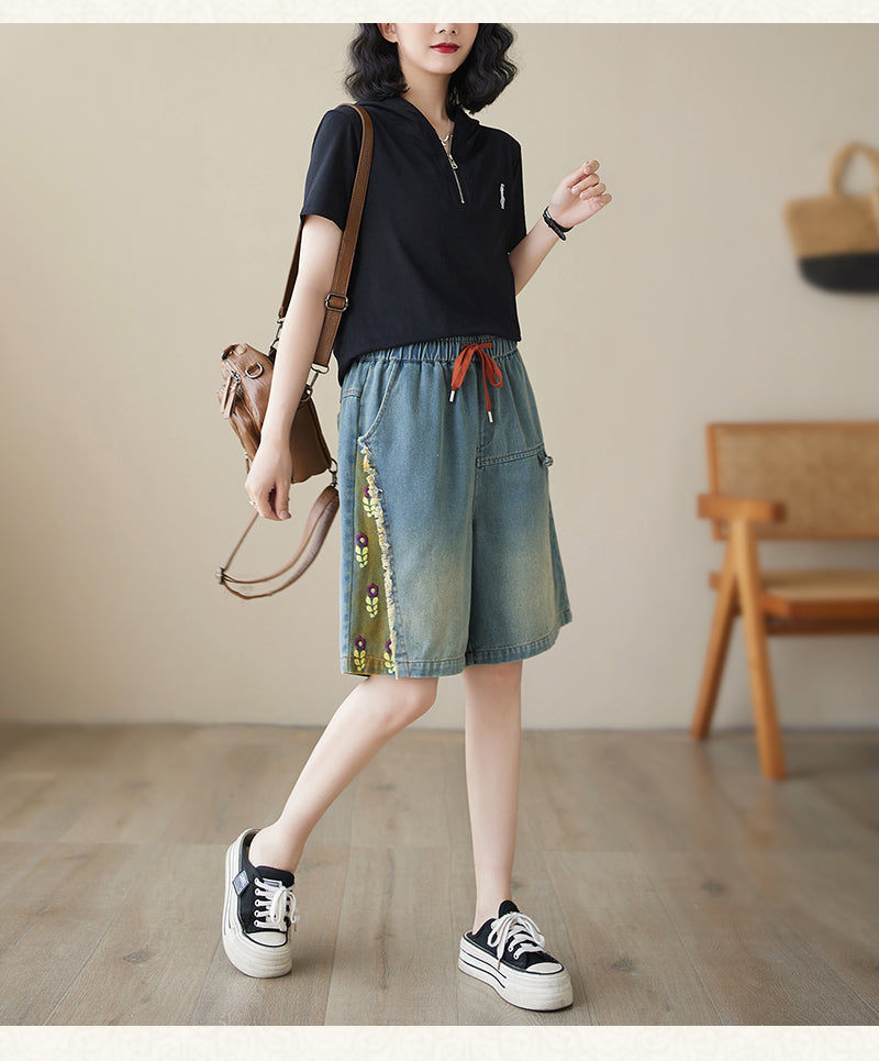 Women's Bermuda Shorts Baggy Jean Denim Shorts - LAI MENG FIVE CATS