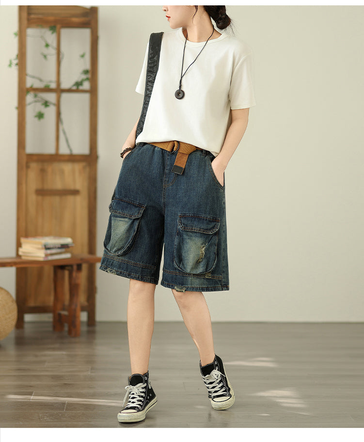 Women's Bermuda Shorts Baggy Jean Denim Shorts - LAI MENG FIVE CATS