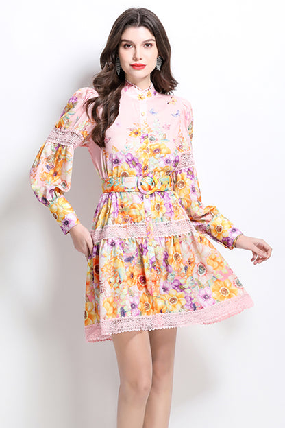 Women's Hollow Out Floral Print Mini Dress