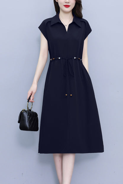 Women's V-Neck Cap Sleeve Pocket Midi Dress